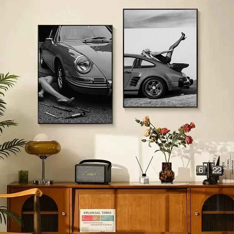 Vintage Black and White Car Poster Car Repair Poster and Picture Canvas Painting Wall Art Home Bedroom Decor Print Mural Cuadros view 2