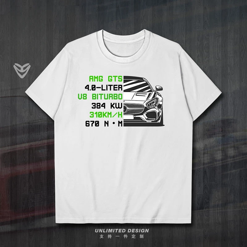 

New Mercedes Racing Sports Car Benz AMG GTS Printed Graphic T-shirt Men's and Women's Short Sleeve Breathable Motorcycle T-shirt