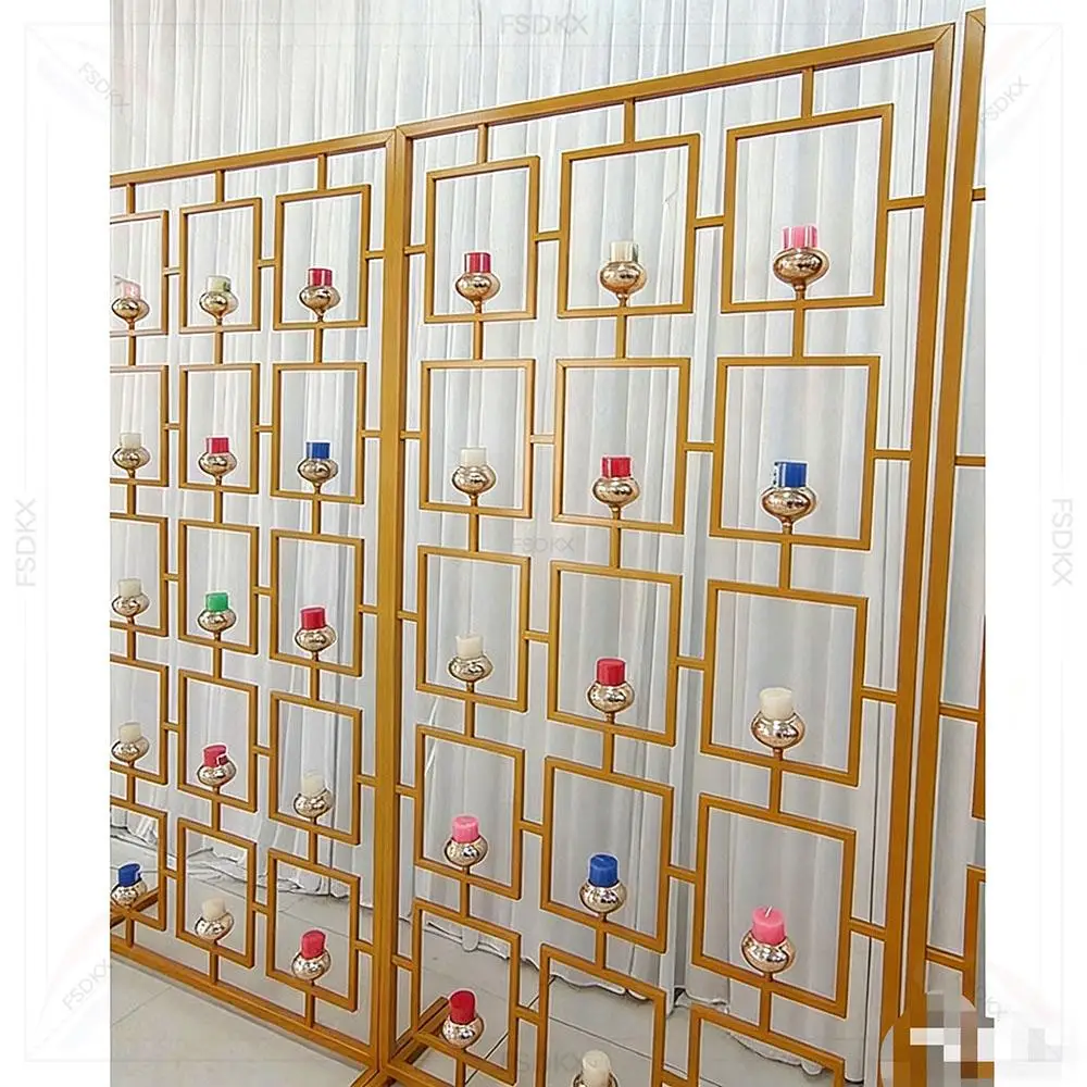 

FSDKX Wedding Supplies Gold Arch Metal Frame Shelf Stand Backdrop Party Stage Decoration Arch Candle Stand Wall