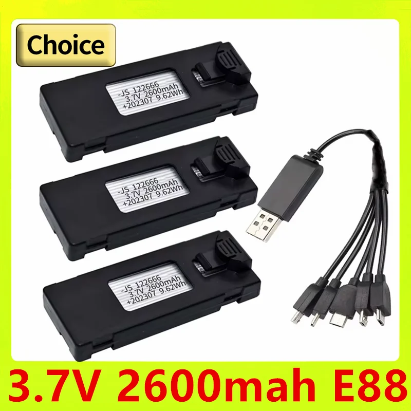 드론 배터리 RC 충전기 액세서리, 3.7V, 2600Mah, E88, E525, E88EVO, Ls-E100, E99S 미니 UAV 드론 배터리, 특수 배터리, RC 부품