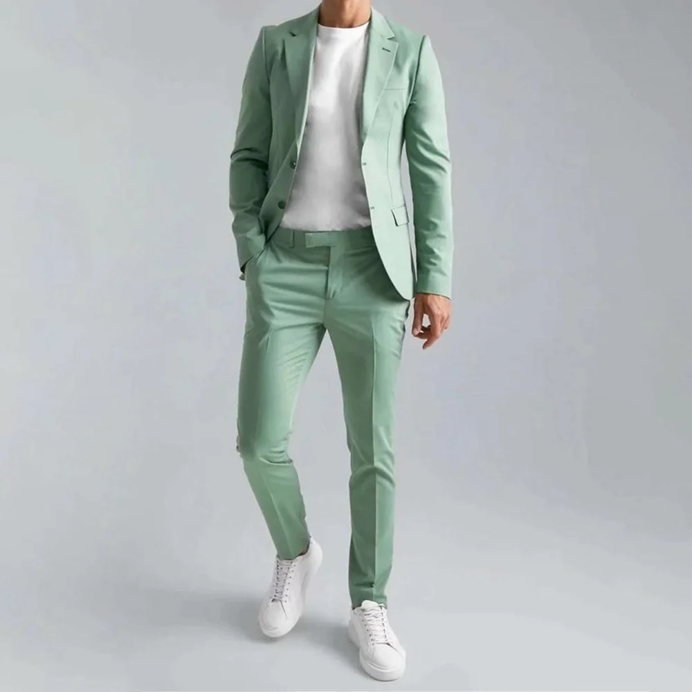 

Men Suits Mint Green Fashion Notch Lapel Single Breasted Outfits Groom Wedding Party Tuxedo Daily Office Casual Male Suit Slim