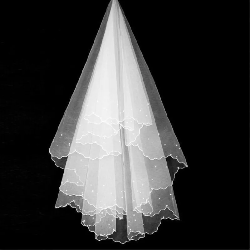 Voile Court Simple en Tulle pour Femme et Jeune Fille, Bord en Satin avec Peigne, Ruban à 2 Niveaux pour ixd'Enterrement de Vie de Jeune Fille