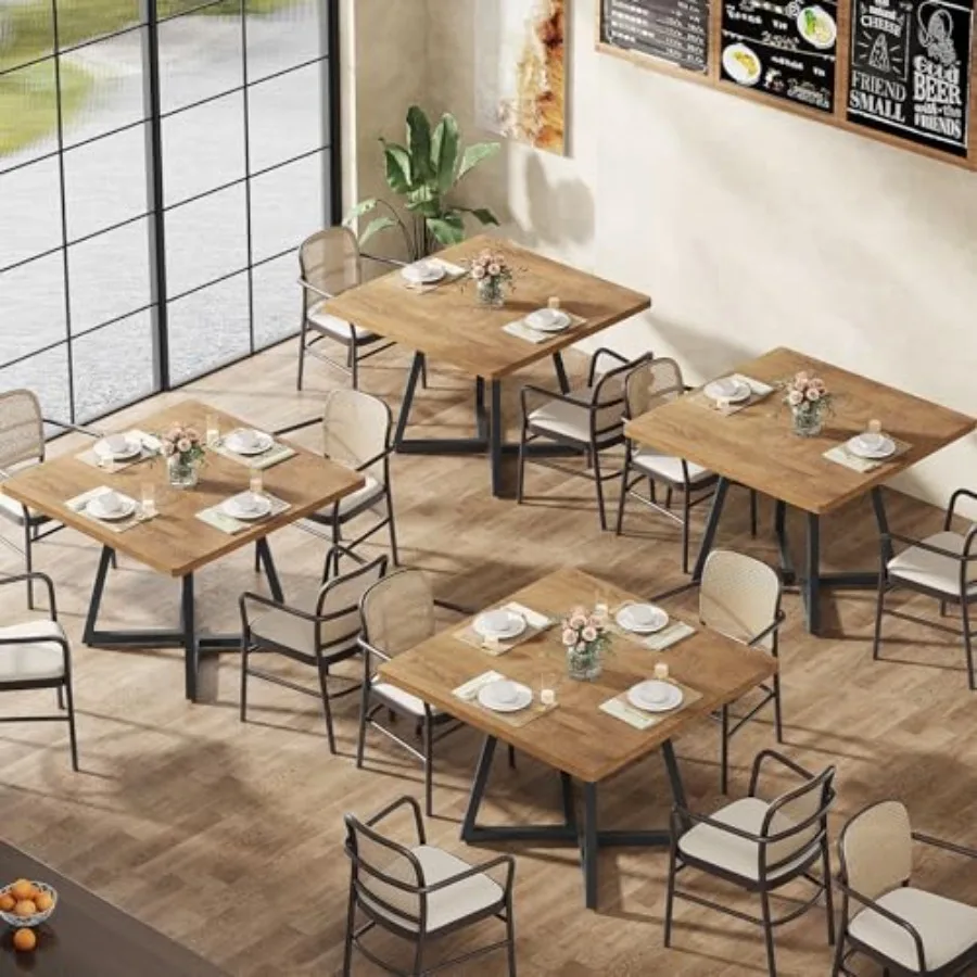 

Square Dining Table Set of 4 with Metal Base Wood Kitchen Table in Rustic Brown Black for Dining Room Small Space Apartment Far