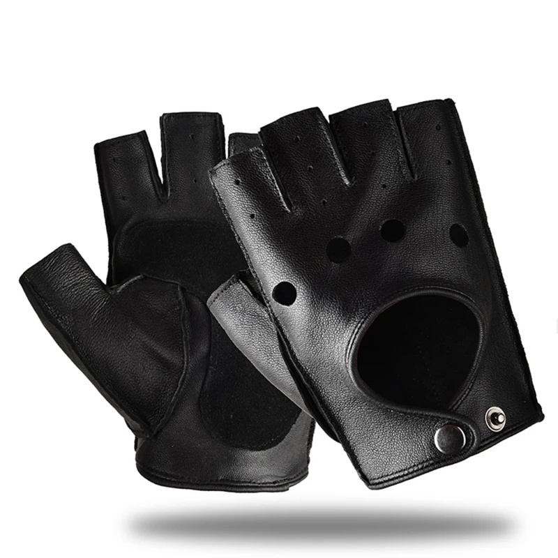 Men Unisex Gloves Artificial Leather Half-Finger Theatrical Punk Hip-Hop Driving Motorcycle Performance Party Fingerless Mittens