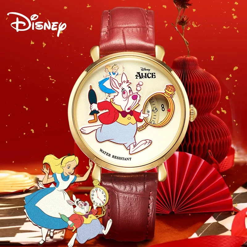 Disney Alice\'s Adventures In Wonderland White Rabbit Unisex Cartoon Quartz Wristwatch Women Man Pointless Design Lady New Clock