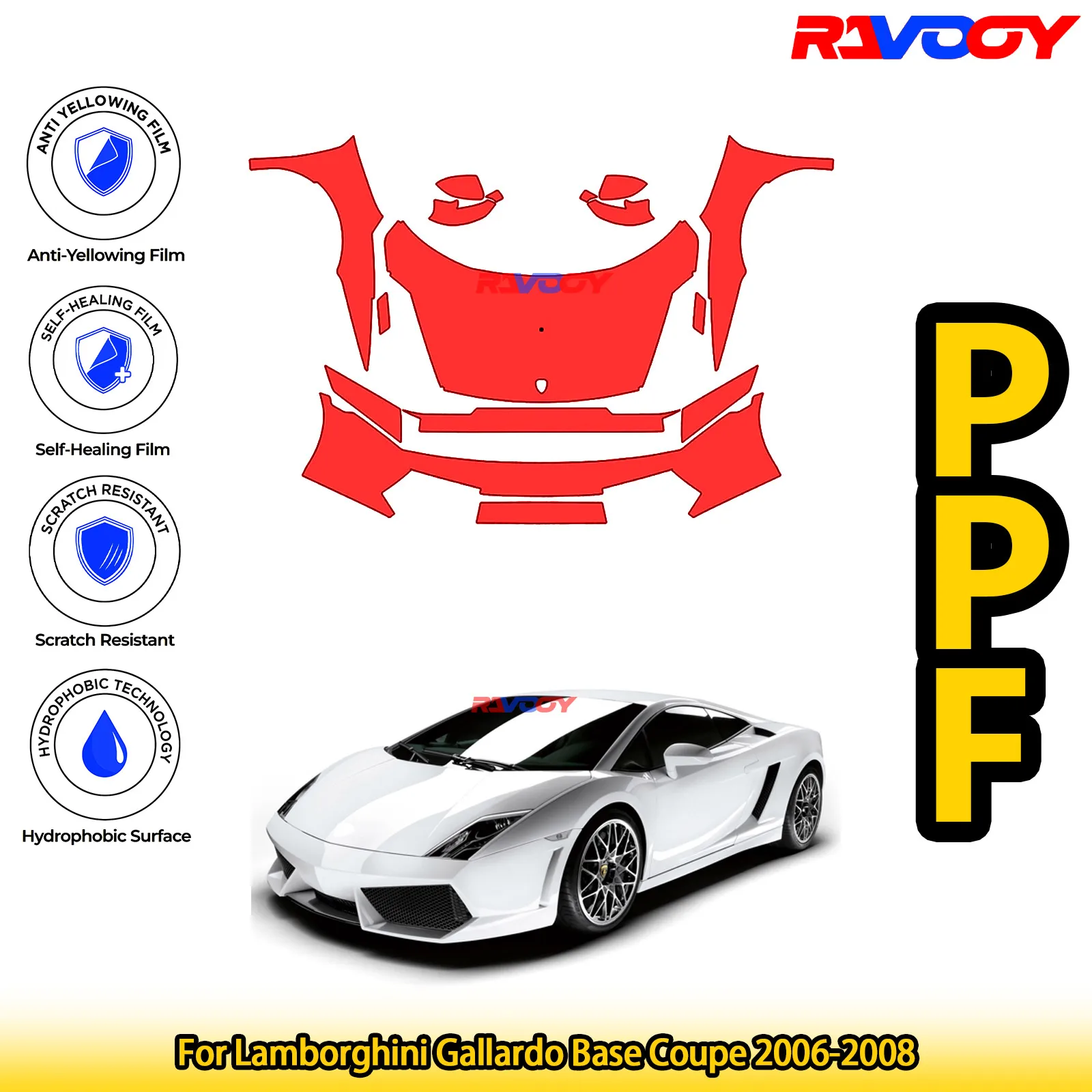 

Для Lamborghini Gallardo Base Coupe 2006-2008 глянцевый матовый черный предварительно вырезанный передний комплект PPF, защитная пленка для краски