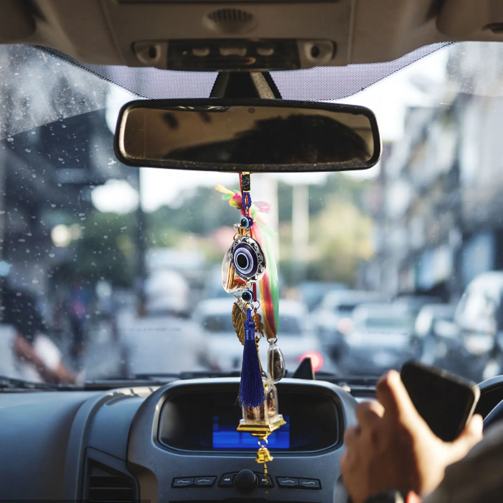 

5Pcs Round Hanging Ornaments Evil Eye Decor Premium Glass Turkey Blue Eye Charm for Car Wall Window Door Rearview Mirror