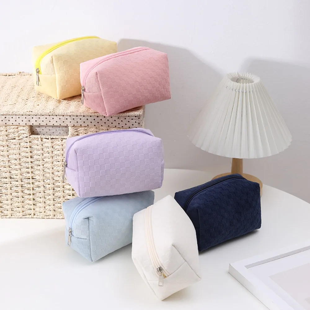 Large Capacity Checkerboard Pencil Case Solid Color Simple Style Solid Color Pencil Case High Face Value Wear-resistant