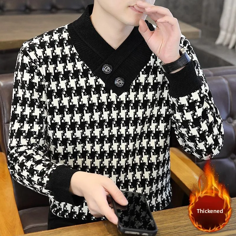 

Men's V-ne Sweater Diamond Pattern Design Knitted irt Trendy Brand Autumn Winter Warm Base Layer irt Ciwalk Polyester...