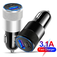 3.1A Dual USB Car Charger QC3.0 Fast Charging PD Phone Charger Auto Cigarette Lighter Adapter 12-24V For iPhone Xiaomi Huawei