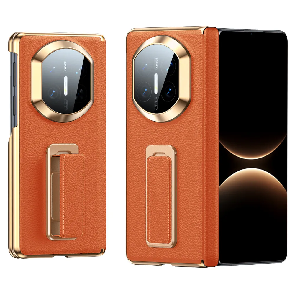 

Case For Huawei Mate X7 X6 X5 MateX7 MATEX7 5G Genuine Leather Double Central Axis Wristband Folding Hinge Protection Cover