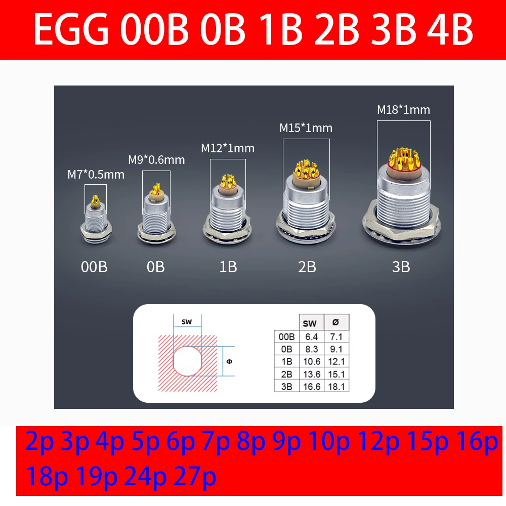 EGG socket and 1meter cable  00B 0B 1B 2B 3B 2 3 4 5 6 7 8 9 Pin Circle Connector for LEMOs Instrumentation accessories