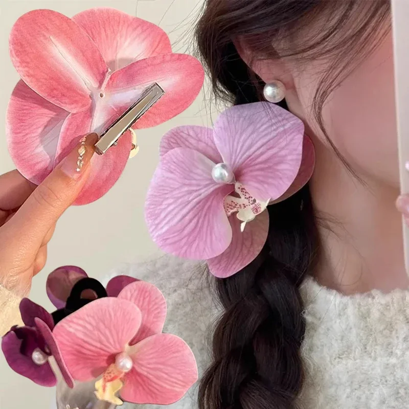 Elegant Colors Phalaenopsis Flower Hair Clip Simulated Floral French Fashion Barrettes Girls Headwear Bobby Pin Accessories