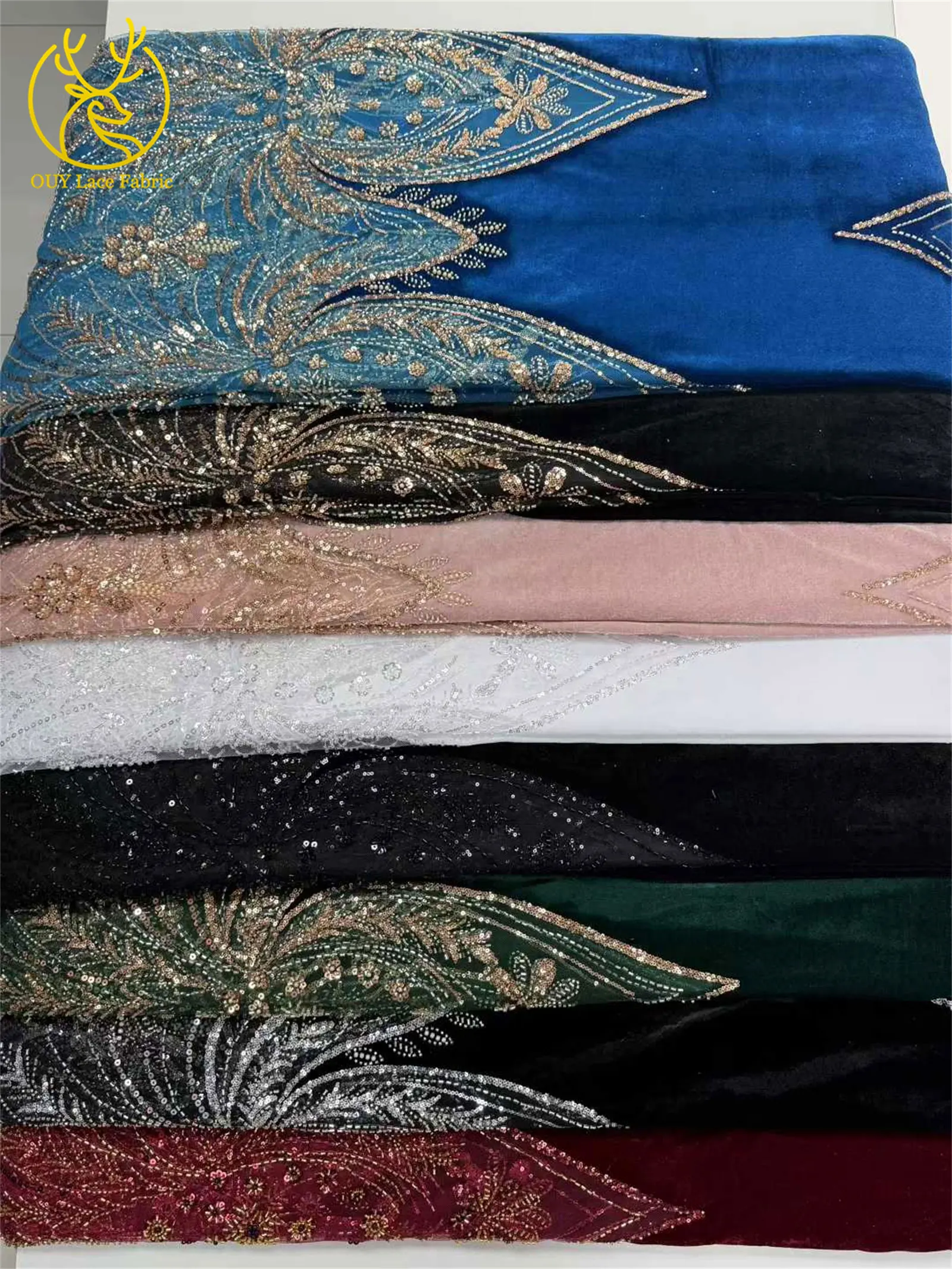 Luxuriöser afrikanischer Samt mit Perlen und Pailletten, Spitzenstoff, 2026, grüner Bräutigam-Stickstoff, französisches Damen-Party-Abendkleid – Detail 3