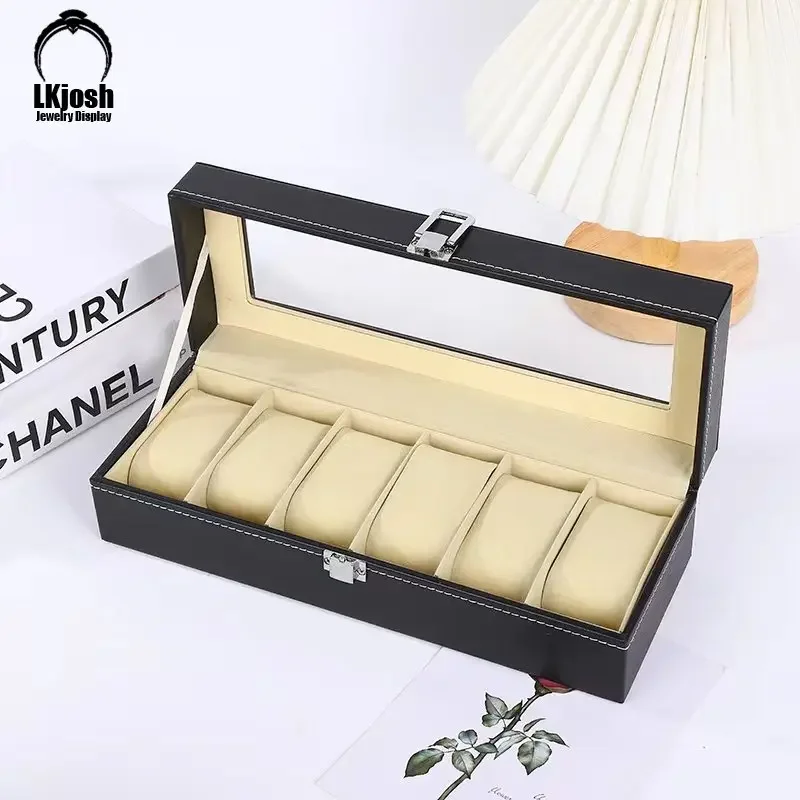 Multiple Sizes of PU Leather Lockable Watch Storage Box Jewelry Display Drawer Box Double Layer Organizer Watch Display Cabinet