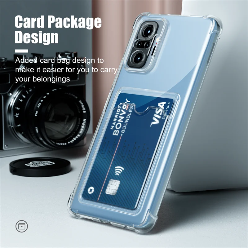 Karte Tasche Halter Klar Telefon Fall Für Xiaomi Redmi Hinweis 10 Pro 10S 11 11s 12 12s 13c Hinweis 13 Pro 5G Weiche Ecken Stoßstange Abdeckung – Detail 2