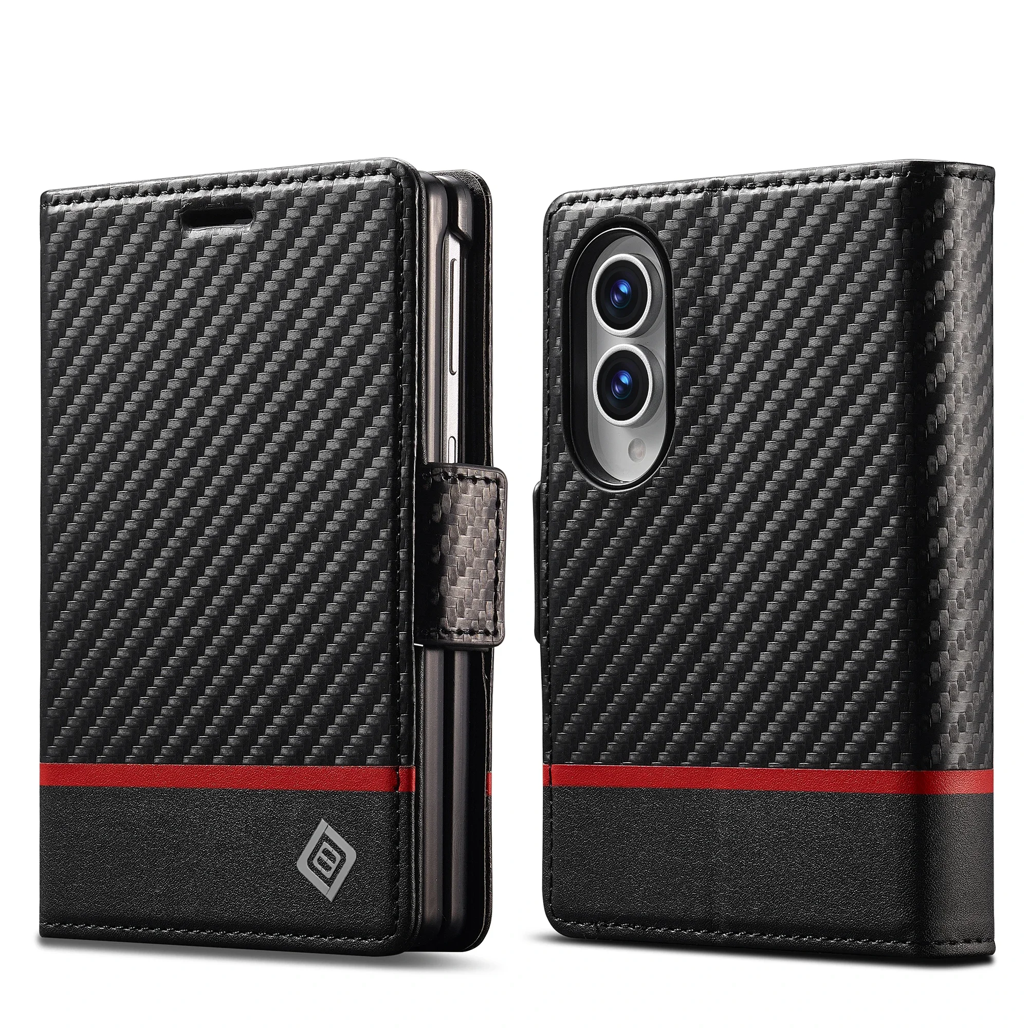 Luxury Flip Leather Carbon Fiber Case for Samsung Galaxy Z Fold 8 Card Holder Flip PU Leather Cover for Z Fold 8 Ultra 7 6 5 4