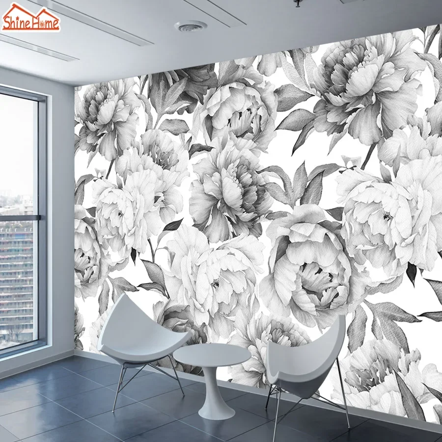 

Custom Peel and Stick Wallpaper Contact Paper Wall Papers Home Decor Wallpapers for Living Room Black White Flowers Murals Rolls