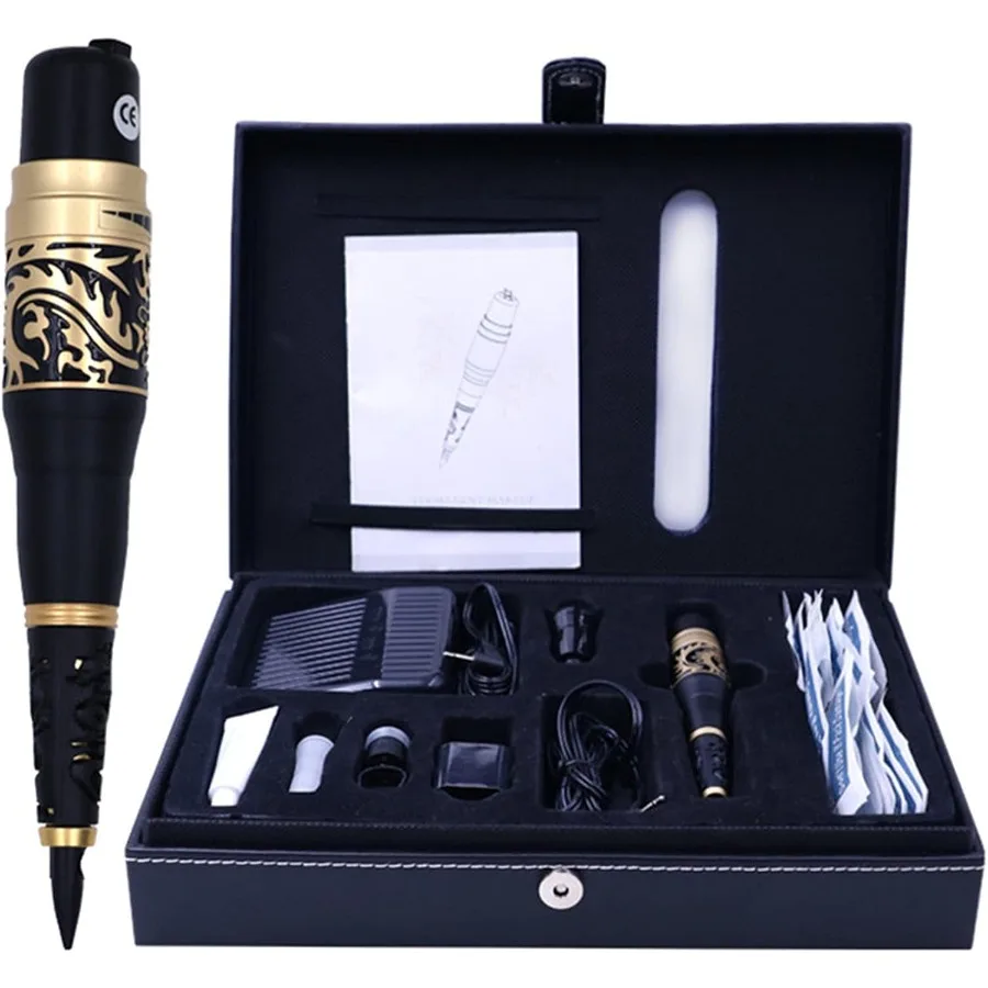 

Professional Golden Dragon Permanent Makeup Machine Kit for Eyebrow Eyeliner Lip Cosmetic Tattoo with Tattoo Needle in Gold