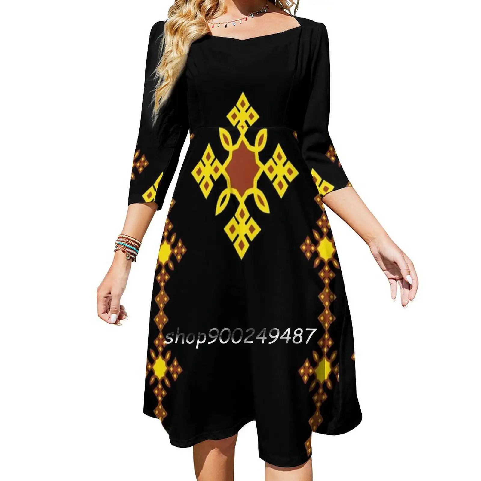 Beautiful Ethiopian Cross Sweetheart Knot Flared Dress Fashion Design Large Size Loose Dress Africa Cross Eritrea Ethiopia Abiy