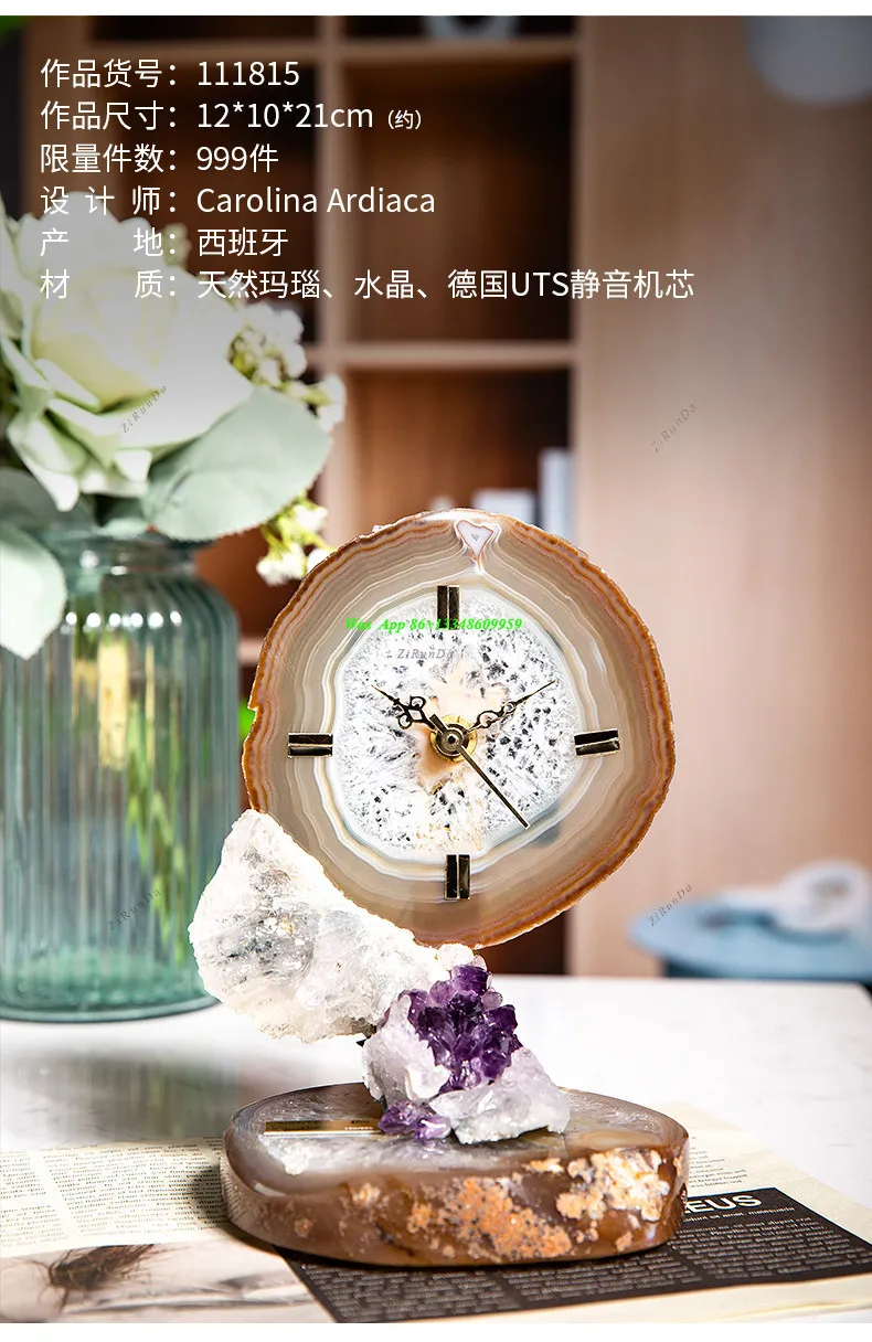 Natural Crystal Agate Creative Desk Clock Art Gift Desk Clock European Ornament