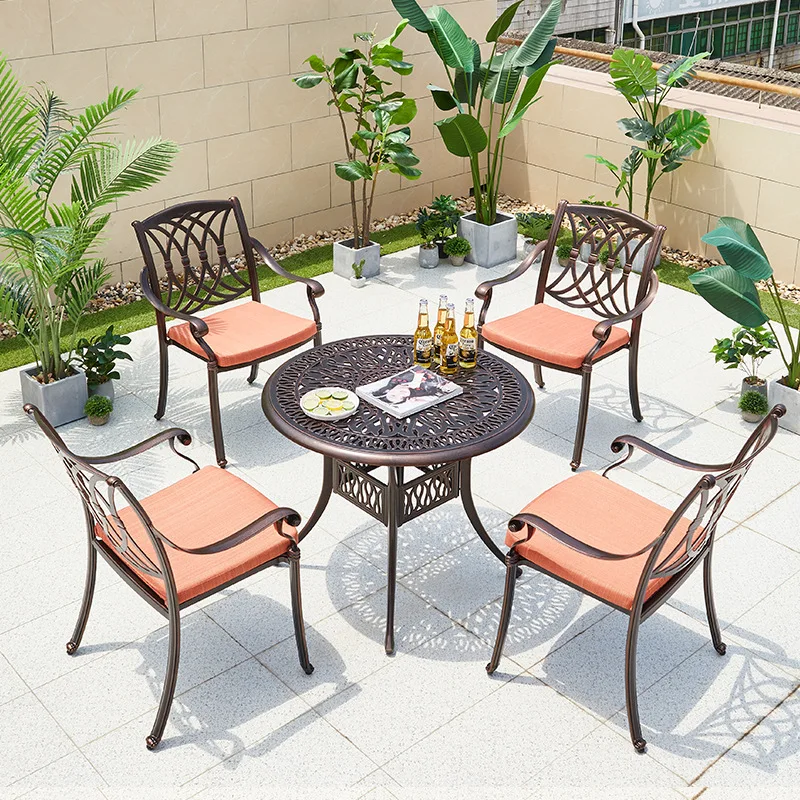 LTT Outdoor Villa Courtyard Cast Aluminum Large Table and Chair Kit Combo Outdoor Garden Balcony Dining Table and Chairs