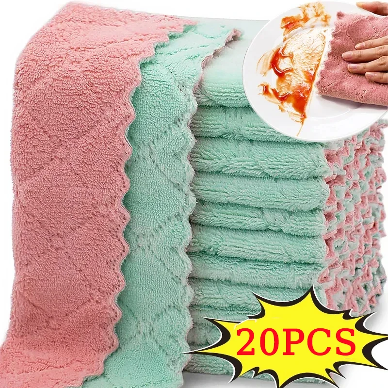 

Double-layer Microfiber Towel Super Absorbent Coral Fleece Cleaning Cloths Kitchen Non-stick Oil Dishcloths Scouring Rag New