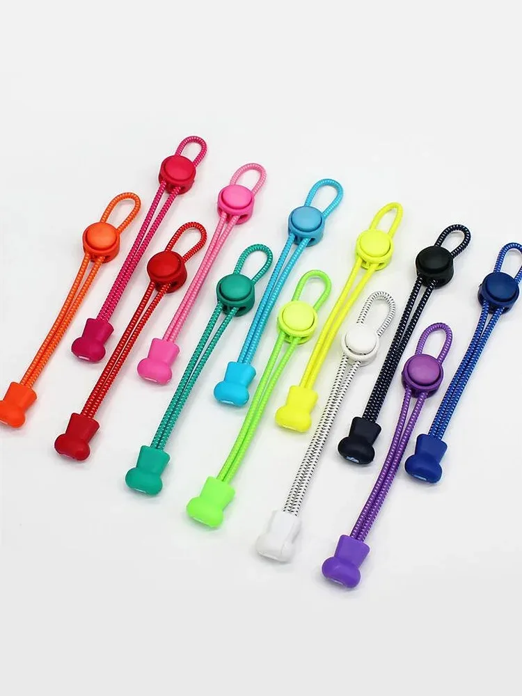1Pair Round No-Tie Locking Shoelaces Elastic Laces Sneakers Rubber Bands Shoelaces with Buckles Fast Free Tie Shoestring image 4