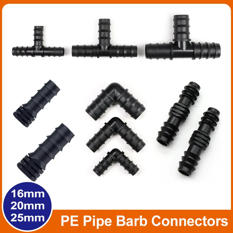 

16 20 25mm Hose Connector Joint Tee Elbow Repair End Plug Dripper Watering Pipe Garden Greenhouse Drip Irrigation Fitting Tools