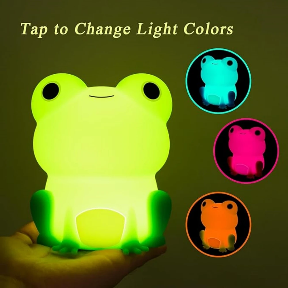 USB Rechargeable Silicone Night Light Soft Cartoon Frog Bedside LED Ambient Night Lamp Bedroom Lamp