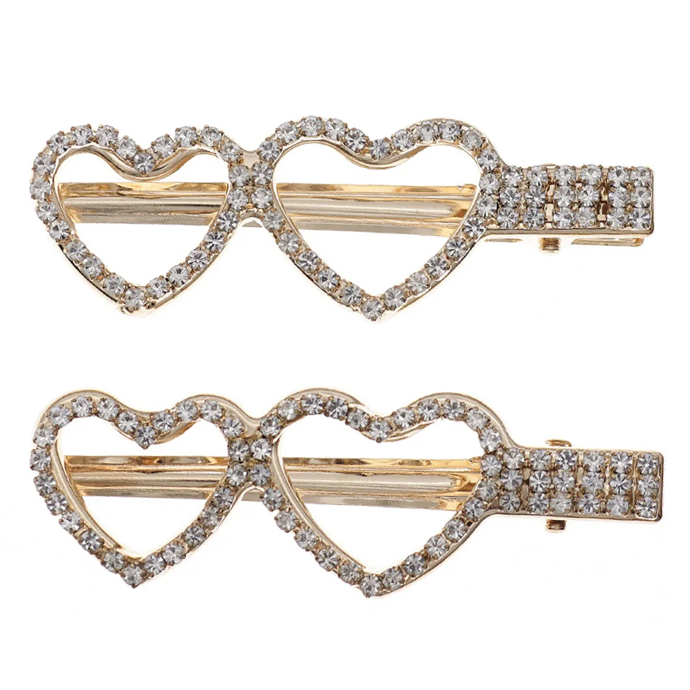 

2pcs Loving Heart Hair Clips Rhinestone Headdress Barrette for Women Girls Brides Wedding Banquet Practical Aesthetic