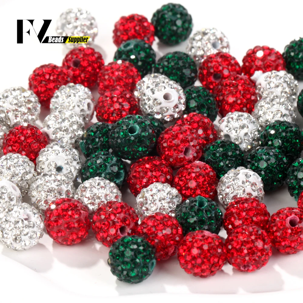 45pcs/lot 10mm Christmas Rhinestone Rondelle Crystal Round Loose Spacer Beads for DIY Jewelry Making Keychain Earrings Supplies