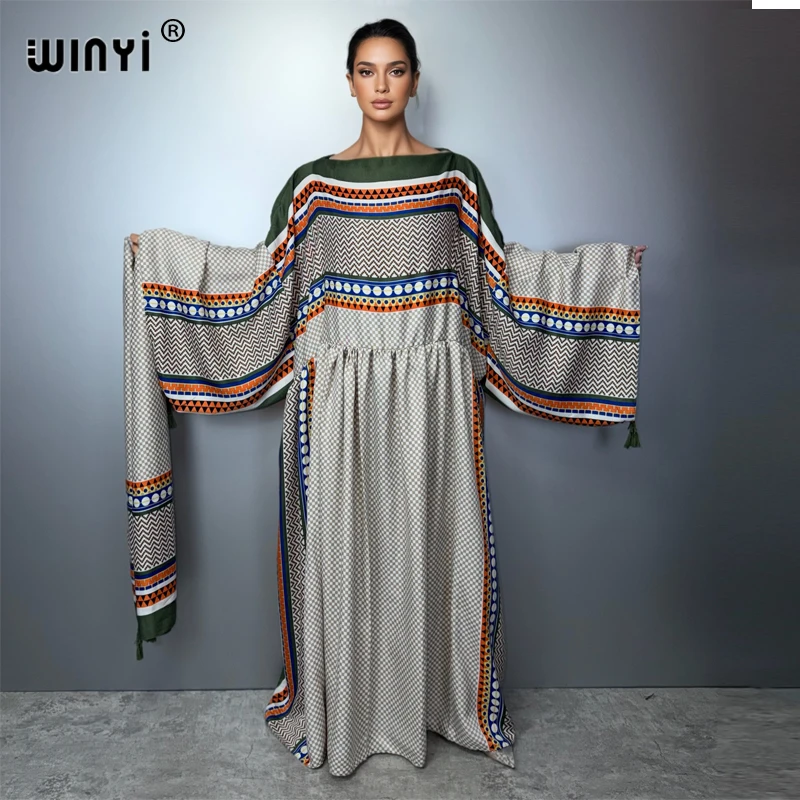 

WINYI fashion summer loose dress holiday beach cover up maxi kaftan abaya dubai luxury party dresses boho evening dress Caftan