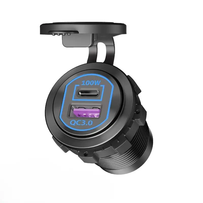 # 12V Car Charger Socket USB Laptop PD 100W QC3.0 18W Fast Charging Dual Port Outlet for RV Boat