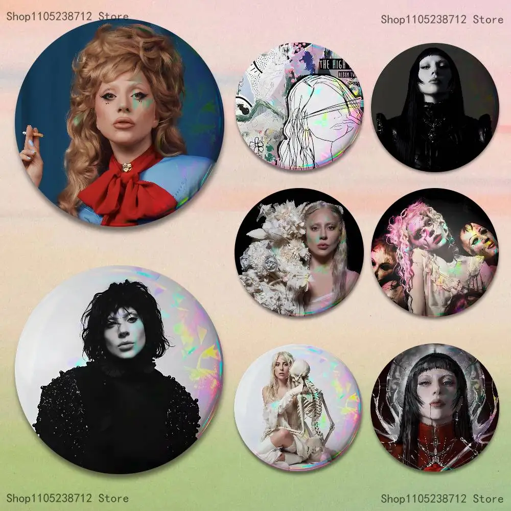 

L-LADY-s MAYHEM G-GAGAs Creative Round Badge Button Pin Bag Decor Fans Collection Friends Gift Brooch