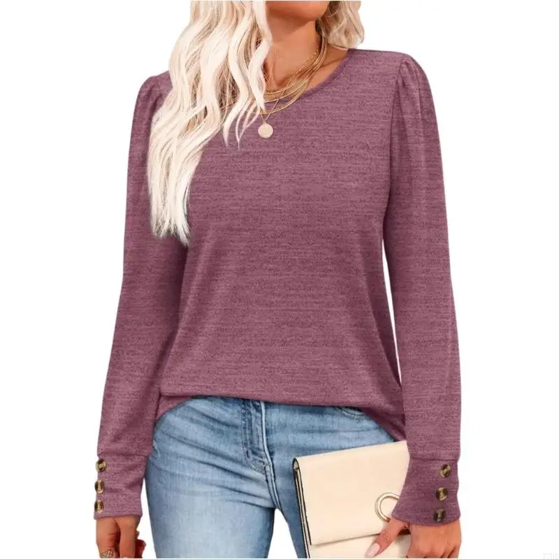 77HE 버튼과 커프스가 있는 여성용 긴팔 셔츠, 캐주얼 가을 경량 탑