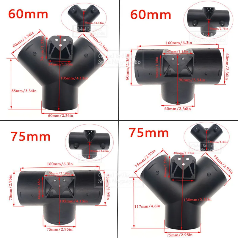 60mm/75mm Y T Piece Exhaust Car Heater Air Vent Ducting Connector w/Dual Regulating Valve Flap For Webasto Diesel Parking Heater