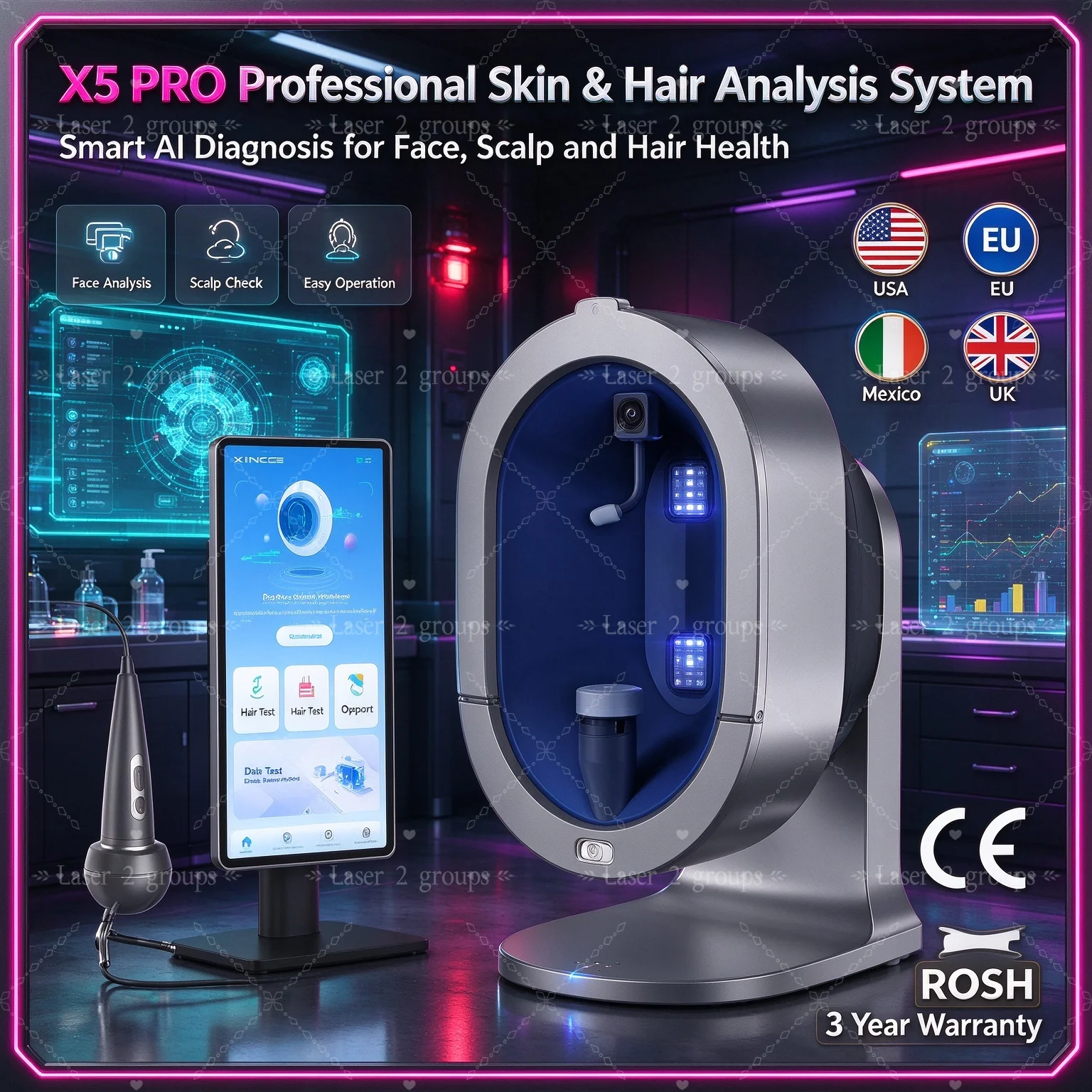 21.5 Inch AI 3D Facial Skin Analyzer Machine With Hair Analysis Handle Skin Scanner Analysis Report Printing Cloud Storage