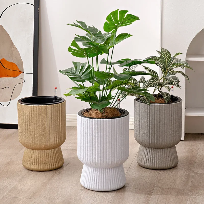 

Nordic Minimalist Imitation Cement Flowerpot Resin Plastic Thickened Self Absorbing Water