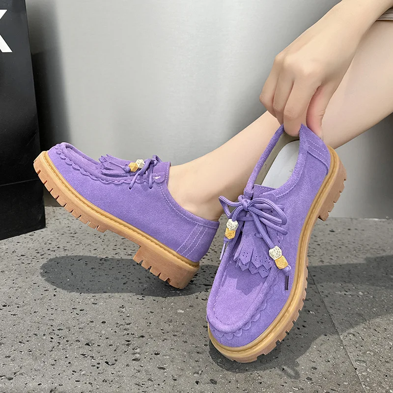 

Moccasins Women Shoes 2026 New Multi-color Women's Lace-up Loafers Non-slip Large-size Thick-soled Suede Derby Shoes For Women