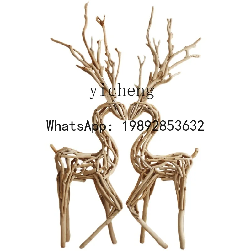 

XX Wooden Large Deer Floor Display Window Ornament Home Decoration Living Room Craft Gift