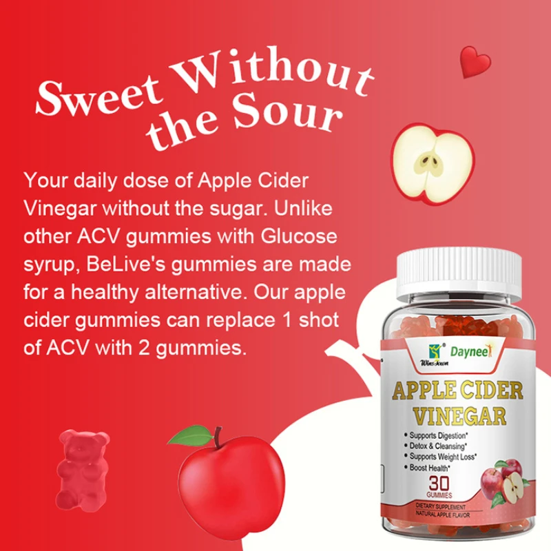 1 bottle apple cider vinegar gummies with 30 capsules promote digestion reduce blood sugar reduce weight eliminate fatigue