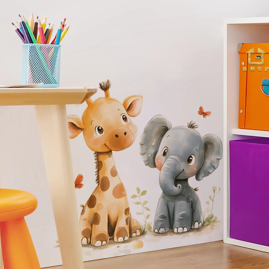 Cartoon Animal Giraffe Elephant Wall Stickers For Children’s Room Kids Bedroom Decor Wallpaper Removable Poster Home Decoration