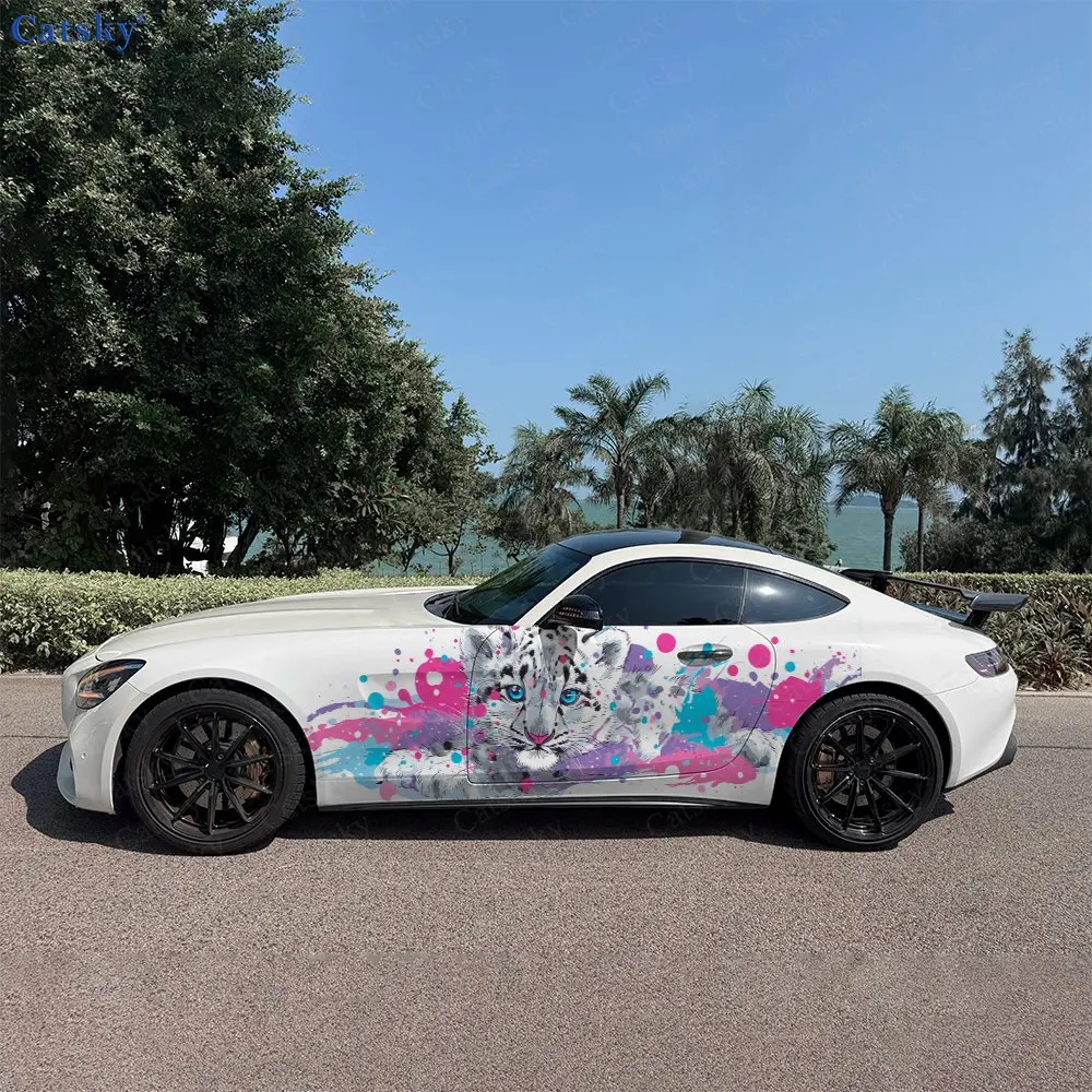 2pcs Colorful Snow Leopard Car Sticker Full Body Decal Decoration Scratches Protect Car Sticker Waterproof Car Vinyl Wraps