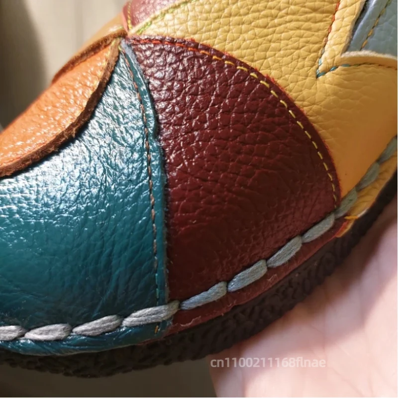 Neue Street-Dance-Schuhe, Damenschuhe im Ethno-Stil in Übergröße, farbblockierte Retro-Lederschuhe mit flachem Absatz und weicher Sohle