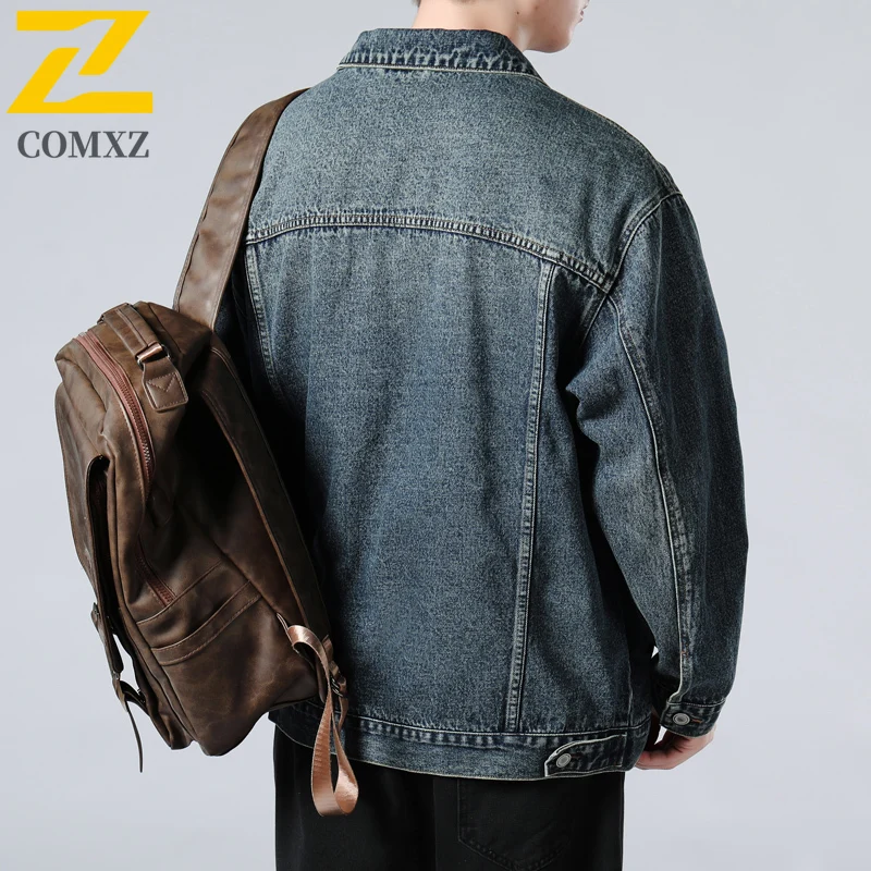 High Quality Brand Denim Jacket Men's Retro Washed Wear-resistant Denim Coat Trend Slimming Work Jacket Motorcycle Autumn 2025