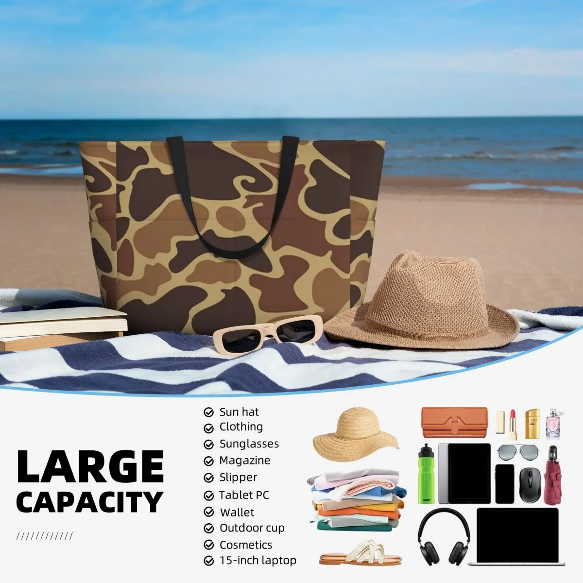 Bolso de mano de playa de camuflaje de pato, bolso de mano grande para deporte, gimnasio, Yoga, bolso de viaje para mujer, bolso de Fitness