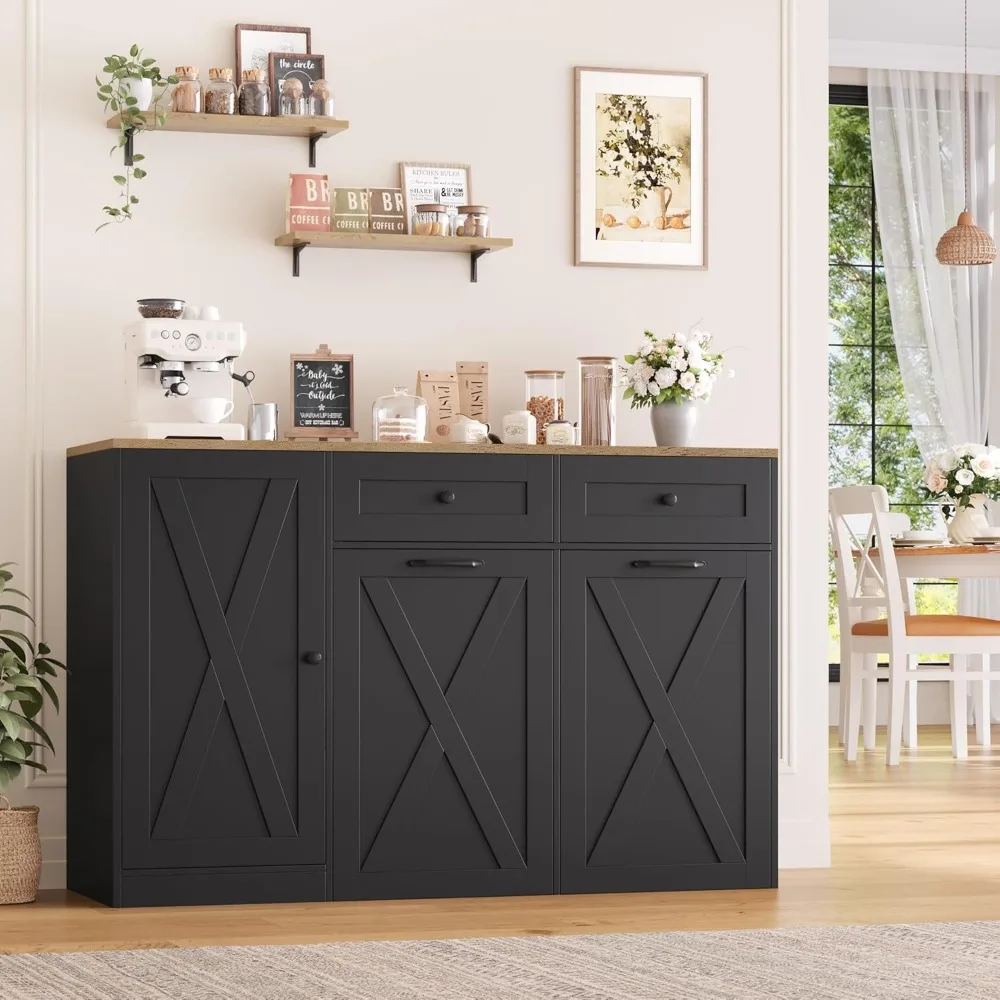 

12.5 Gallon Kitchen Trash Cabinet, Large Pull Out Can Storage Drawers, Wood Farmhouse Hidden Garbage Storage Buffet