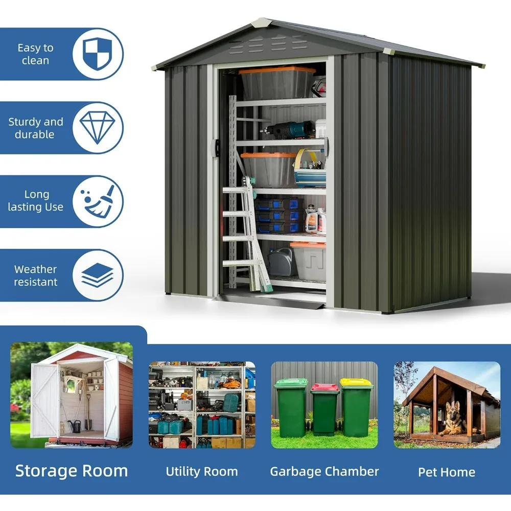 6x4 FT Garden Storage Shed, Lockable Double Door,Weather Resistant Steel Tool Storage House Shed, Waterproof Metal Garden Sheds