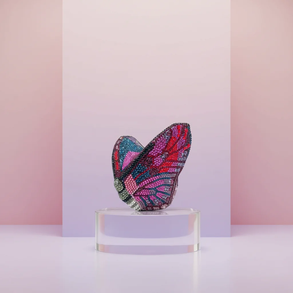 2026 High Quality Butterfly Crystal Rhinestone Evening Banquet Clutch Bag Luxury Dinner Bag Fashion Colorful Cute Party Bag
